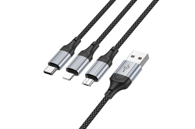 Кабель USB 3 в 1 HOCO X102 lightning/Micro/Type-C (черный) 1м