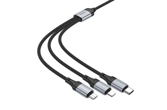 Кабель USB 3 в 1 HOCO X102 lightning/Micro/Type-C (черный) 1м