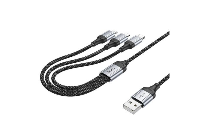 Кабель USB 3 в 1 HOCO X102 lightning/Micro/Type-C (черный) 1м