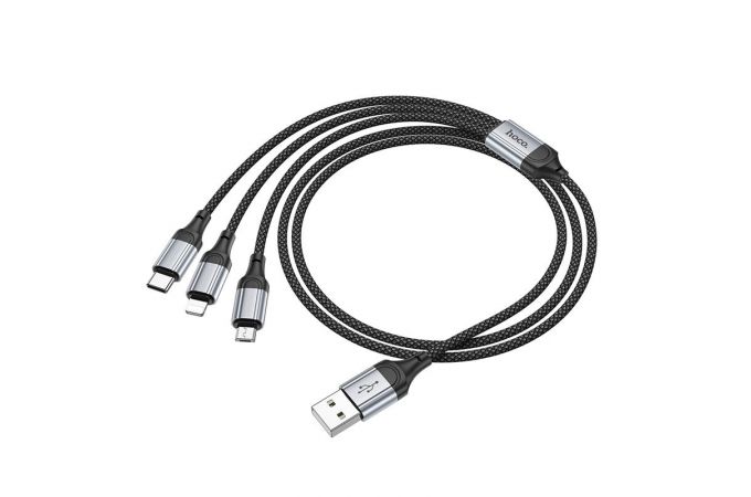 Кабель USB 3 в 1 HOCO X102 lightning/Micro/Type-C (черный) 1м