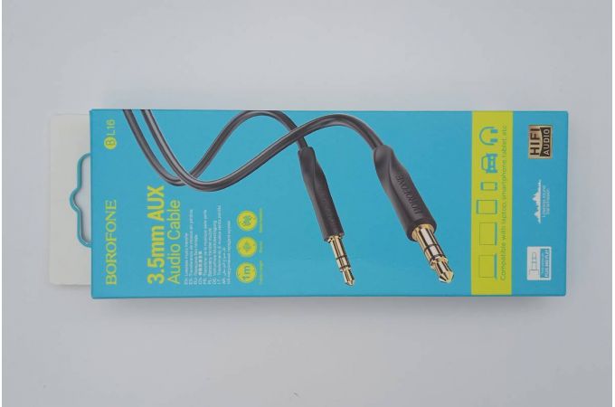 Кабель аудио AUX BOROFONE BL16 (Джек 3,5мм на гнездо 3,5мм) 1м (черный) (УЦЕНКА! МЯТАЯ УПАКОВКА)
