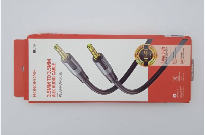 Кабель аудио AUX BOROFONE BL19 AUX 3.5 1 метр черный  (УЦЕНКА! МЯТАЯ УПАКОВКА)