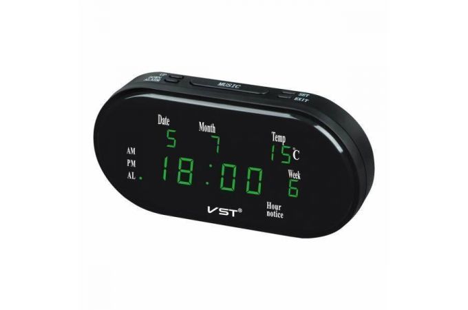 Часы настольные VST 801WX-4 (дата, температура) с блоком (зеленый)