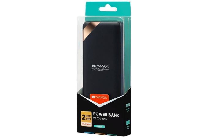 Универсальный дополнительный аккумулятор Power Bank Canyon PB-202 дисплей (20000 mAh) (черный)