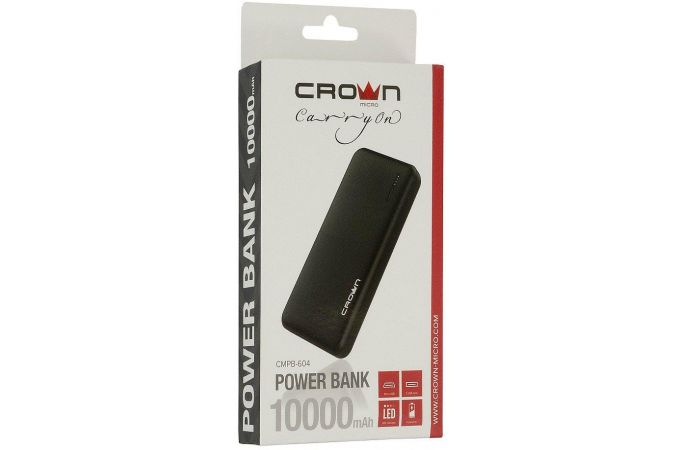 Универсальный дополнительный аккумулятор Power Bank Crown CMPB-604 (10000 mAh) (черный)