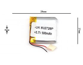 Универсальный аккумулятор 28x27x6 3.7V 500mAh (602728P)