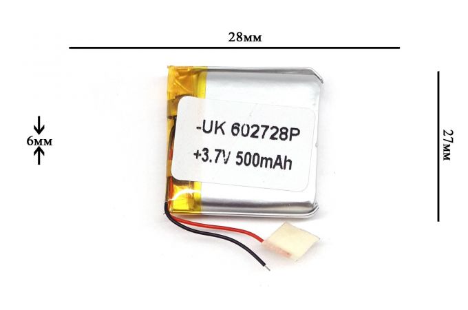 Универсальный аккумулятор 27x27x6 3.7V 500mAh (602727P)