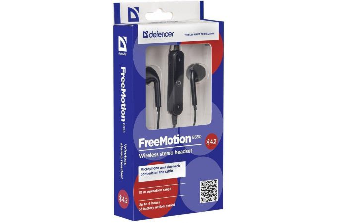 Наушники вакуумные беспроводные Defender FreeMotion B650 Bluetooth (черный)