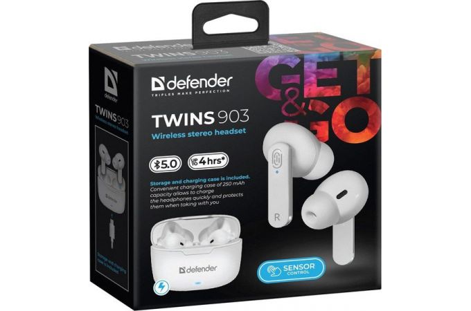 Наушники вакуумные беспроводные Defender Twins 903 Bluetooth (белый)