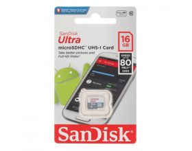 Карта памяти microSDHC SanDisk 16GB (UHS-I, Class 10, Ultra 80Mb/s) SDSQUNS-016G-GN3MN