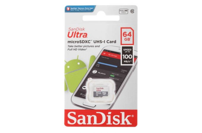 Карта памяти microSDXC SanDisk 64GB Ultra Light 100Mb/s SDSQUNR-064G-GN3MN (UHS-I, Class 10)