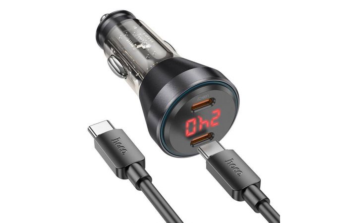 Автомобильное зарядное устройство АЗУ 2USB-С + кабель Type-C HOCO NZ12C  60W (оранжевый прозрачный)