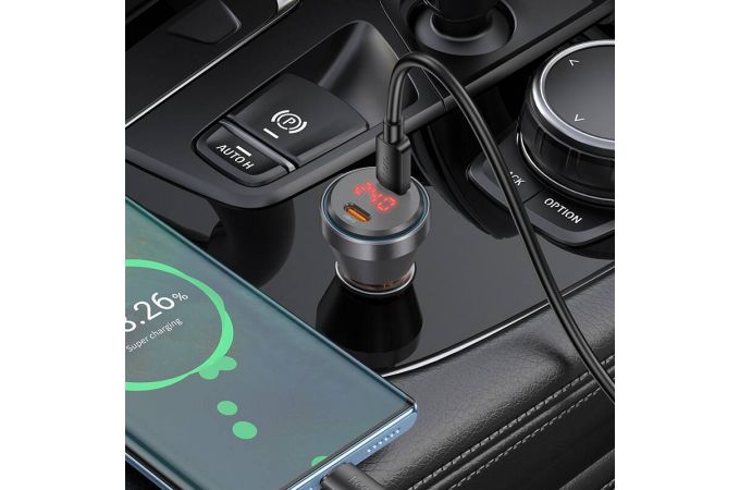 Автомобильное зарядное устройство АЗУ 2USB-С + кабель Type-C HOCO NZ12C  60W (оранжевый прозрачный)