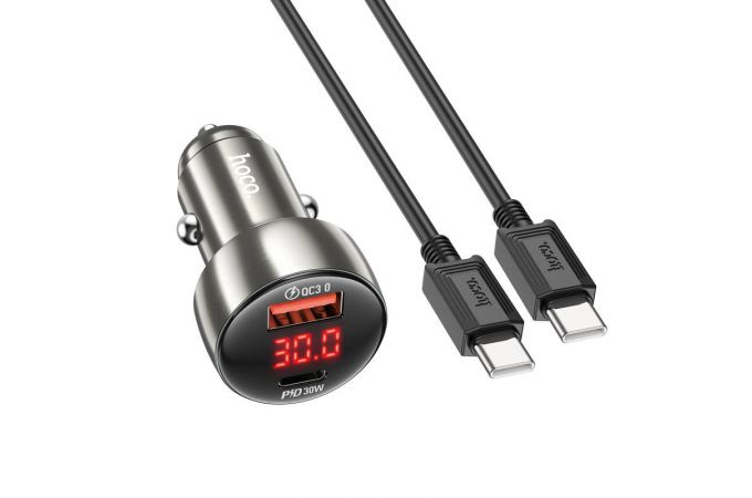 Автомобильное зарядное устройство АЗУ USB + USB-С + кабель Type-C HOCO Z50  48W PD30W+QC3.0 (серый)