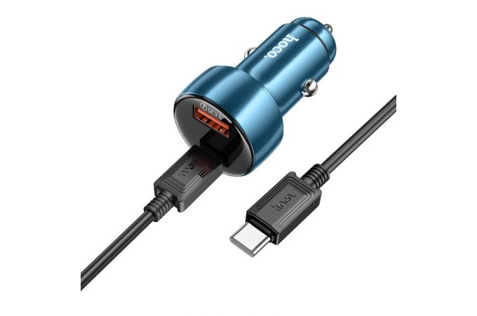 Автомобильное зарядное устройство АЗУ USB + USB-С + кабель Type-C HOCO Z50  48W PD30W+QC3.0 (серый)