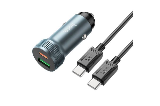 Автомобильное зарядное устройство АЗУ USB + USB-С + кабель Type-C HOCO Z49B  38W (серый)