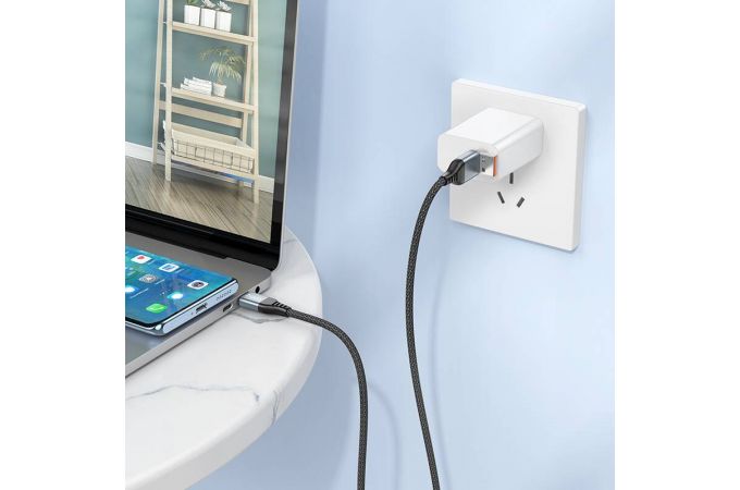 Кабель USB Type-C - USB Type-C HOCO U128 Viking 60W (черный) 1м  (2 в 1 дополнительный порт USB-A)