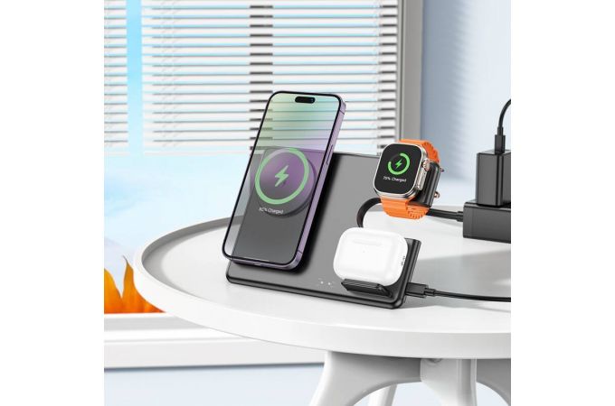 Беспроводное зарядное устройство HOCO CQ1 Geek folding (магнитное 3 в 1 Fast Charger ) (черный)