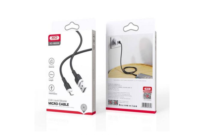 Кабель USB - MicroUSB XO NB208 2.4A Liquid Silicone Black