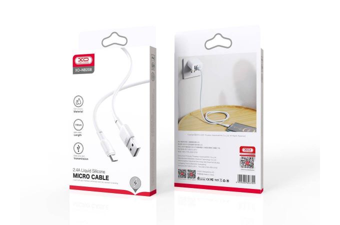 Кабель USB - MicroUSB XO NB208 2.4A Liquid Silicone White