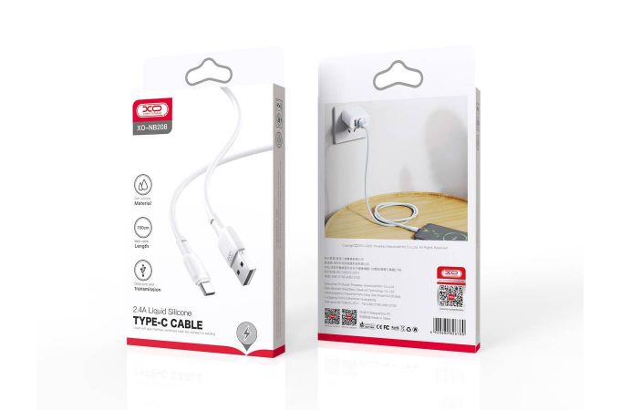 Кабель USB - USB Type-C XO NB208 2.4A Liquid Silicone White