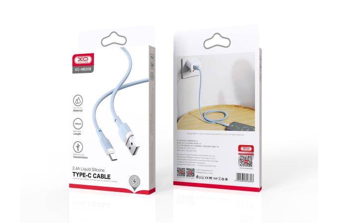 Кабель USB - USB Type-C XO NB208 2.4A Liquid Silicone Blue