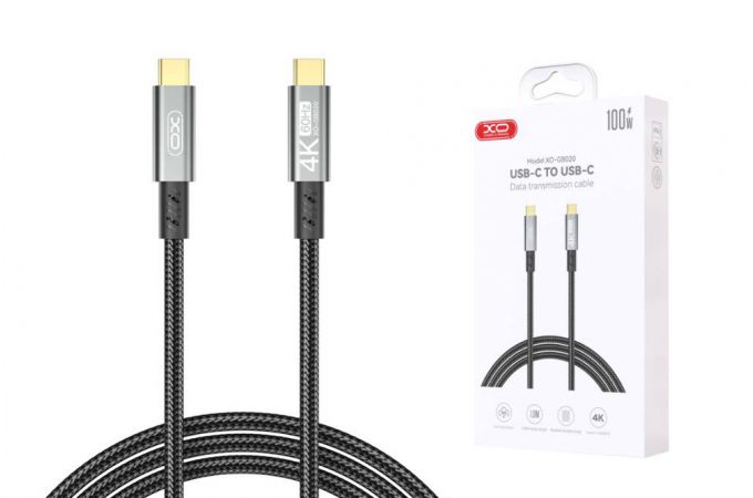 Кабель USB Type-C - USB Type-C XO GB020 USB3.2 Transfer 20G / 4K@60HZ+Charge 100W 1M Tranish