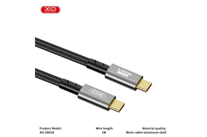 Кабель USB Type-C - USB Type-C XO GB020 USB3.2 Transfer 20G / 4K@60HZ+Charge 100W 1M Tranish