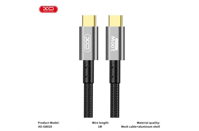 Кабель USB Type-C - USB Type-C XO GB020 USB3.2 Transfer 20G / 4K@60HZ+Charge 100W 1M Tranish