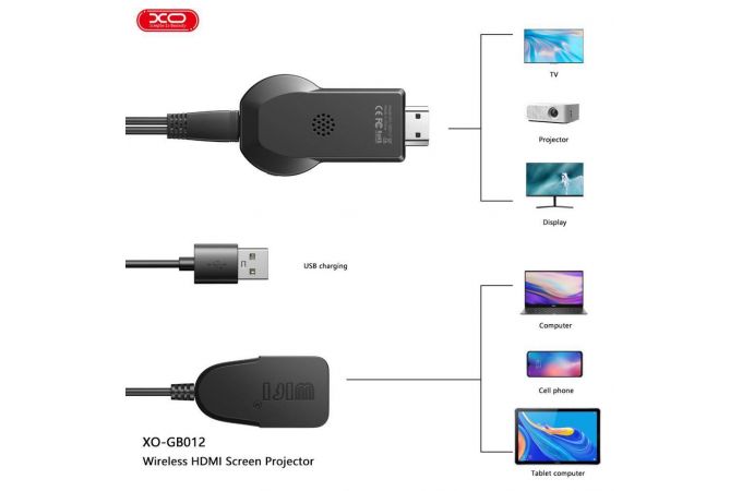 Ресивер Wi-Fi XO GB012 Wireless wifi Connection HDMI HD Screen Thrower (черный)