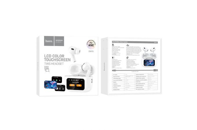 Наушники вакуумные беспроводные с экраном HOCO EW72 Soar true wireless ANC Noise Reduction touch screen BT headset (белый)