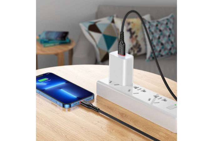 Кабель USB - Lightning HOCO X59, 2,4A (черный) 2м (в оплетке, с усиление сгиба)