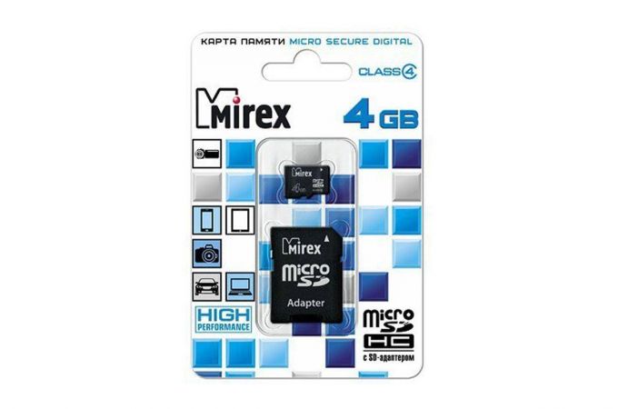 Карта памяти Mirex 4GB MicroSD (Сlass4) без адаптера