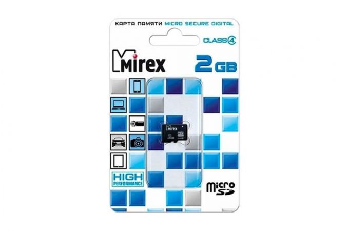 2.Карта памяти Mirex 2GB MicroSD c адаптером