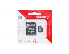 Карта памяти microSDHC Smartbuy 4 GB (class 4) c адаптером (SB4GBSDCL4-01)