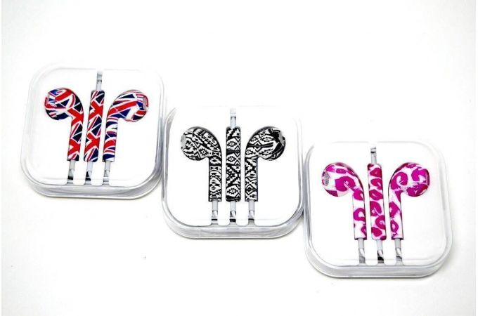 Наушники вакуумные проводные iPhone 5/5S/5SE/5C с рисунком