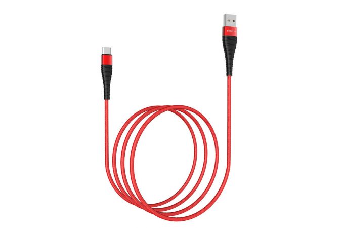 Кабель USB - USB Type-C BOROFONE BX32, 3A (красный) 1м (в оплетке, с усилением сгиба)