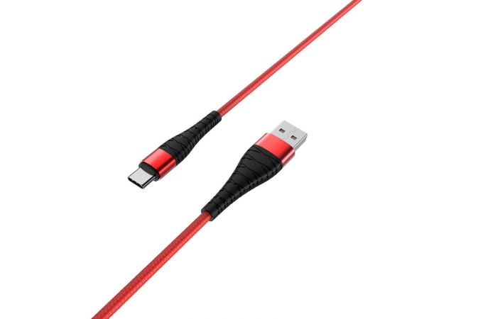 Кабель USB - USB Type-C BOROFONE BX32, 3A (красный) 1м (в оплетке, с усилением сгиба)