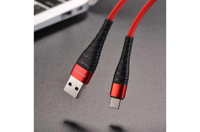 Кабель USB - USB Type-C BOROFONE BX32, 3A (красный) 1м (в оплетке, с усилением сгиба)