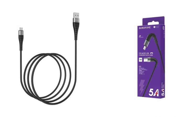 Кабель USB - MicroUSB BOROFONE BX32 2.4A (черный) 1м (в оплетке)