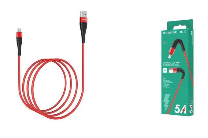 Кабель USB - MicroUSB BOROFONE BX32 2.4A (красный) 1м (в оплетке)