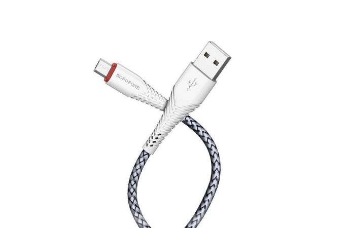 Кабель USB - MicroUSB BOROFONE BX25 2A (белый) 1м (в оплетке)