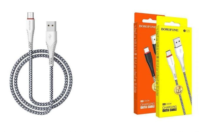 Кабель USB - USB Type-C BOROFONE BX25, 3A (белый) 1м (в оплетке)