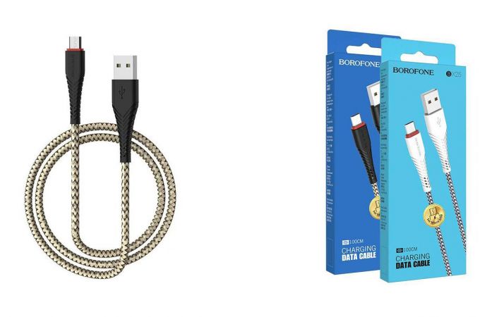 Кабель USB - MicroUSB BOROFONE BX25 2A (черный) 1м (в оплетке)