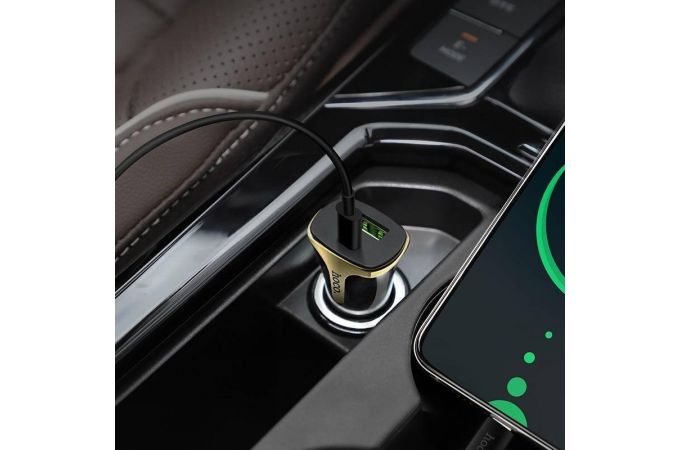 Автомобильное зарядное устройство АЗУ USB + Type-C + кабель Lightning HOCO Z31A Colossus PD+QC3.0 car charger set (черный)
