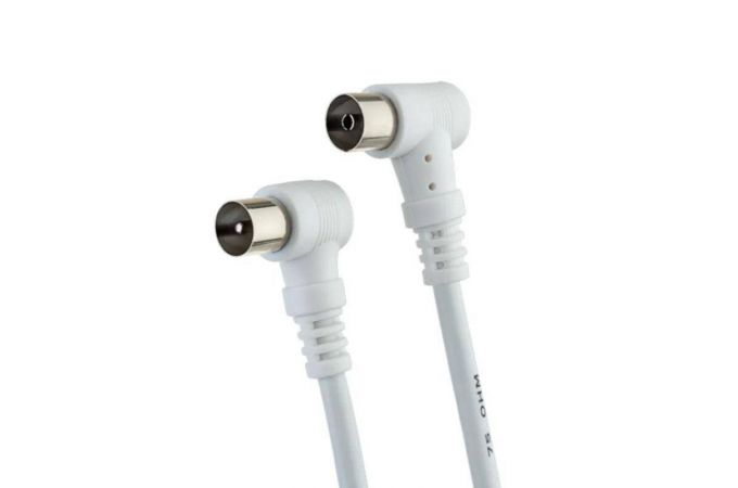 Кабель антенный ТВ PERFEO вилка - ТВ розетка, угловой, длина 2м (T5102) (белый)