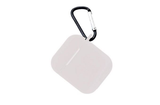 Чехол для наушников Soft-Touch AirPods с карабином и нижней заглушкой (белый)