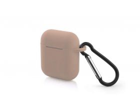 Чехол для наушников Soft-Touch AirPods с карабином и нижней заглушкой (розовый песок)