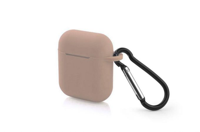 Чехол для наушников Soft-Touch AirPods с карабином и нижней заглушкой (розовый песок)