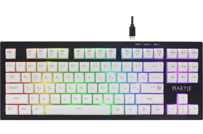 Клавиатура игровая Defender Harpie GK-401 RU черн-белый 87 клавиш / радужная подсветка / кабель 1,5м.